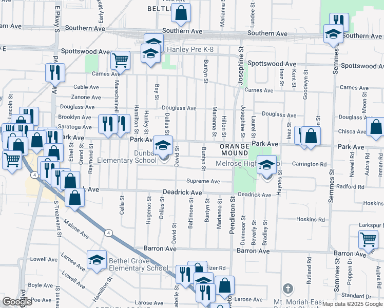 map of restaurants, bars, coffee shops, grocery stores, and more near 980 Boston Street in Memphis