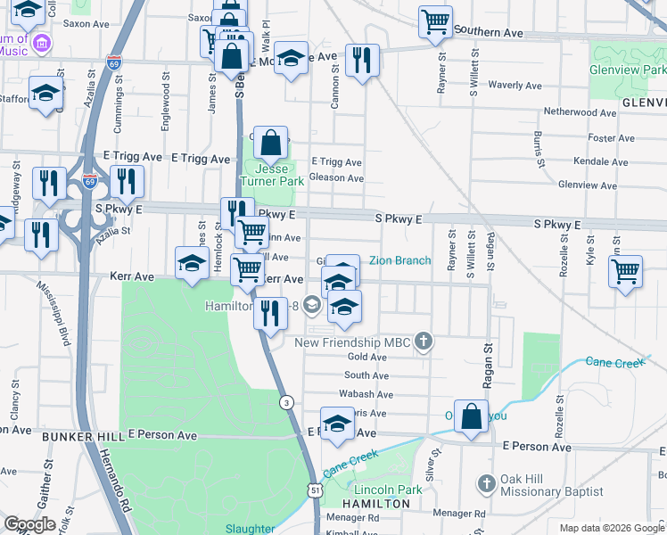 map of restaurants, bars, coffee shops, grocery stores, and more near 1379 Gill Avenue in Memphis