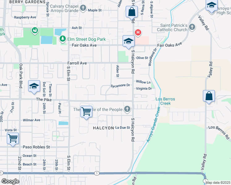 map of restaurants, bars, coffee shops, grocery stores, and more near 984 Magnolia Drive in Arroyo Grande