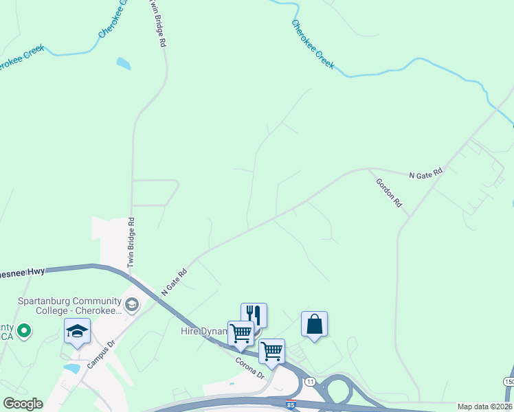 map of restaurants, bars, coffee shops, grocery stores, and more near 130 Brookshire Drive in Gaffney