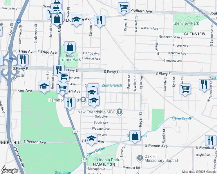 map of restaurants, bars, coffee shops, grocery stores, and more near 1417 Pillow Street in Memphis