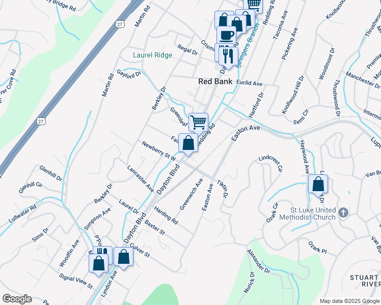 map of restaurants, bars, coffee shops, grocery stores, and more near 3206 Dayton Boulevard in Chattanooga