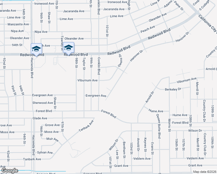 map of restaurants, bars, coffee shops, grocery stores, and more near Norwich Court in California City