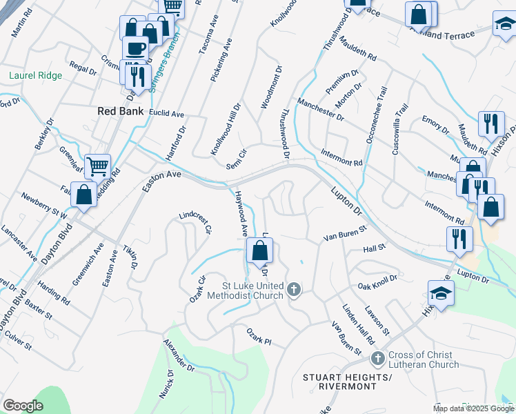 map of restaurants, bars, coffee shops, grocery stores, and more near 3323 Lockwood Dr in Chattanooga