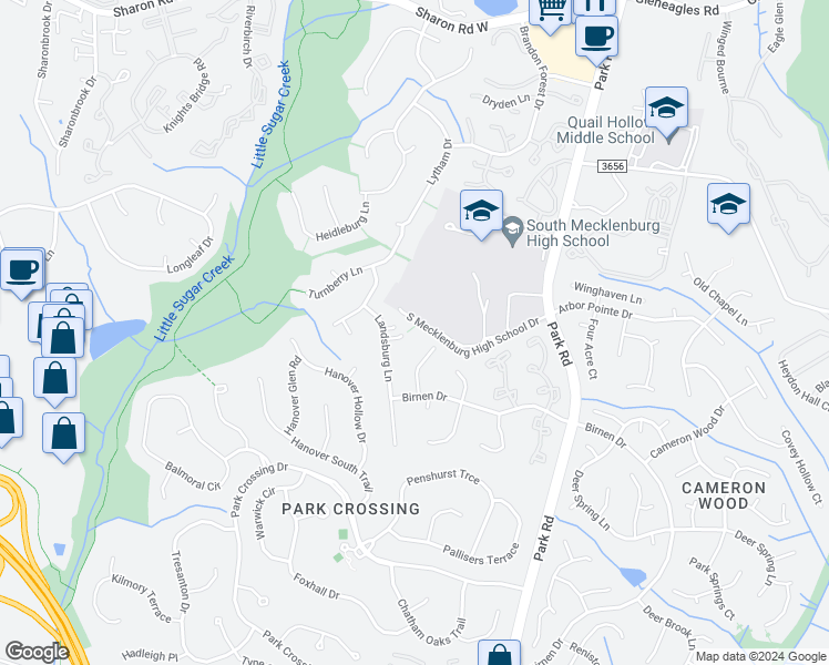 map of restaurants, bars, coffee shops, grocery stores, and more near in Charlotte