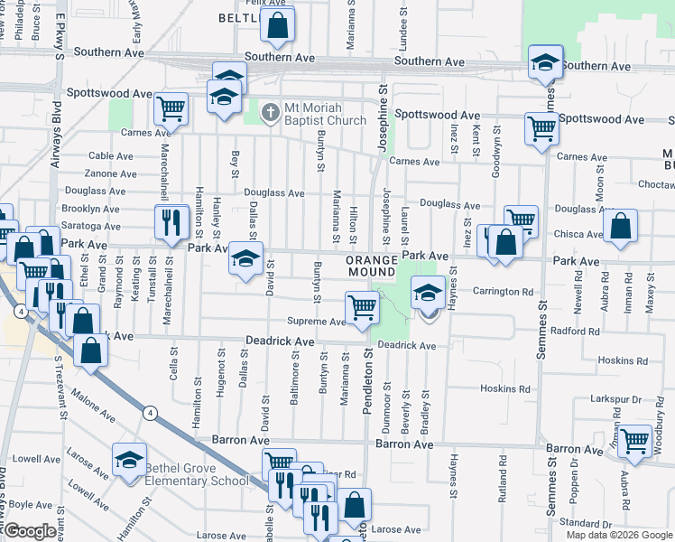 map of restaurants, bars, coffee shops, grocery stores, and more near 2728 Enterprise Avenue in Memphis