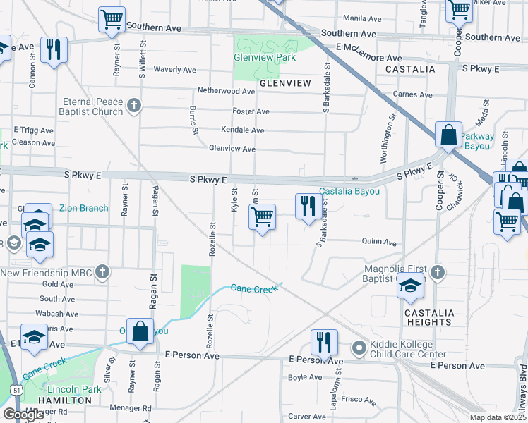 map of restaurants, bars, coffee shops, grocery stores, and more near 1780 Edmondson Avenue in Memphis