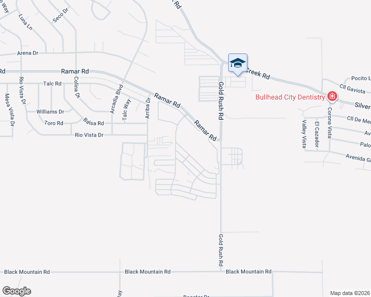 map of restaurants, bars, coffee shops, grocery stores, and more near 618 Tangier Cir in Bullhead City