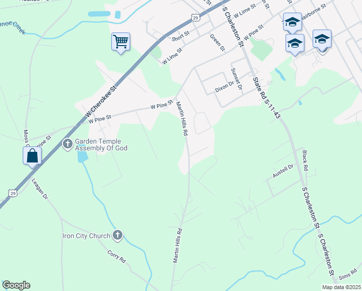 map of restaurants, bars, coffee shops, grocery stores, and more near 152 Martin Hills Road in Blacksburg
