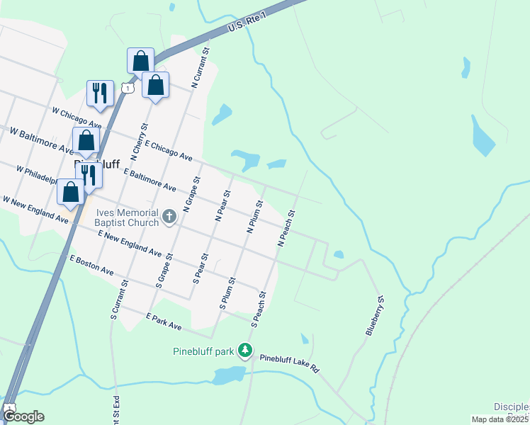 map of restaurants, bars, coffee shops, grocery stores, and more near East Baltimore Avenue in Pinebluff
