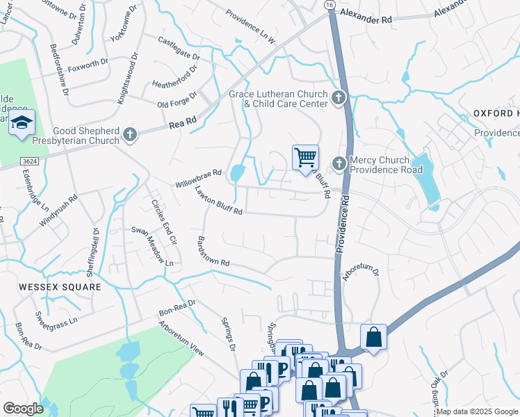 map of restaurants, bars, coffee shops, grocery stores, and more near 1917 Lawton Bluff Road in Charlotte