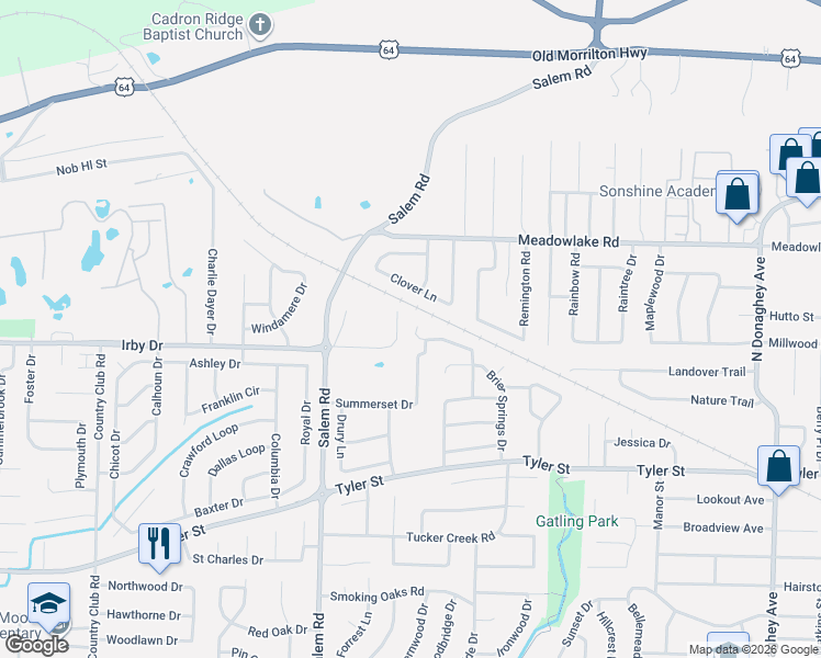 map of restaurants, bars, coffee shops, grocery stores, and more near 27 Rosanne Drive in Conway