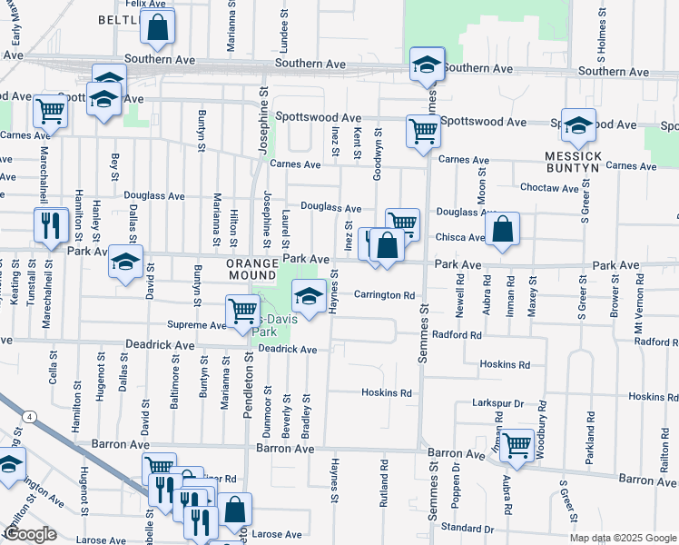 map of restaurants, bars, coffee shops, grocery stores, and more near 890 Haynes Street in Memphis