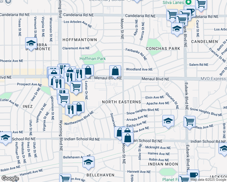 map of restaurants, bars, coffee shops, grocery stores, and more near 8911 Northeastern Boulevard Northeast in Albuquerque
