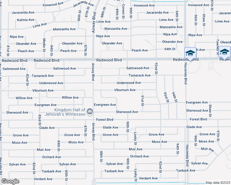 map of restaurants, bars, coffee shops, grocery stores, and more near Viburnum Avenue in California City