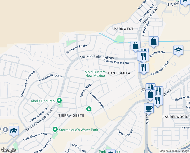 map of restaurants, bars, coffee shops, grocery stores, and more near 2031 Selway Place Northwest in Albuquerque