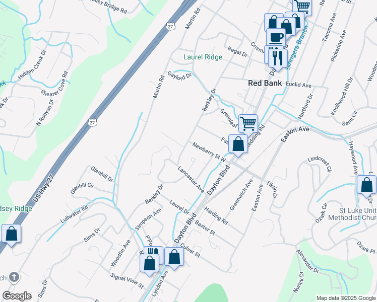 map of restaurants, bars, coffee shops, grocery stores, and more near 3106 Berkley Dr in Chattanooga
