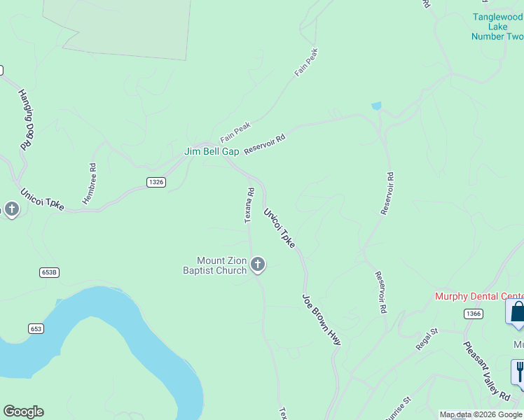 map of restaurants, bars, coffee shops, grocery stores, and more near 1835 Joe Brown Highway in Murphy