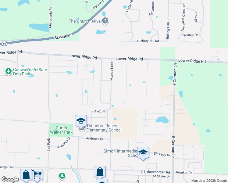 map of restaurants, bars, coffee shops, grocery stores, and more near 60 Azalea Loop in Conway