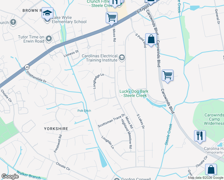 map of restaurants, bars, coffee shops, grocery stores, and more near 13605 Red Wine Court in Charlotte