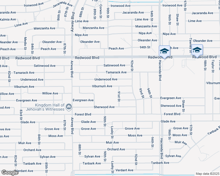 map of restaurants, bars, coffee shops, grocery stores, and more near Viburnum Avenue in California City