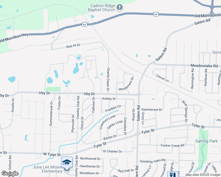 map of restaurants, bars, coffee shops, grocery stores, and more near 2130 Charlie Dayer Drive in Conway