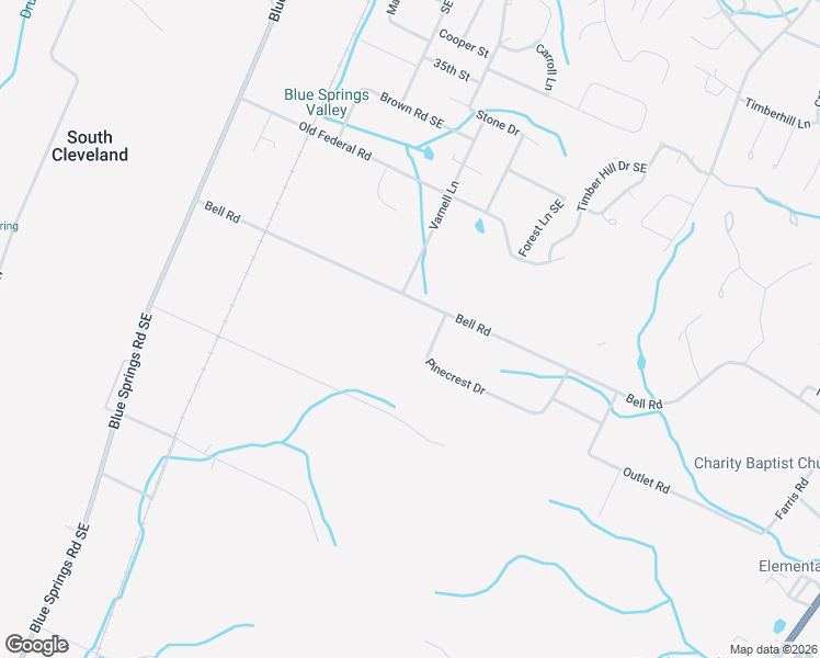 map of restaurants, bars, coffee shops, grocery stores, and more near 390 Bell Road Southeast in Cleveland