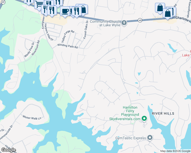 map of restaurants, bars, coffee shops, grocery stores, and more near 36 Fairway Ridge in Lake Wylie