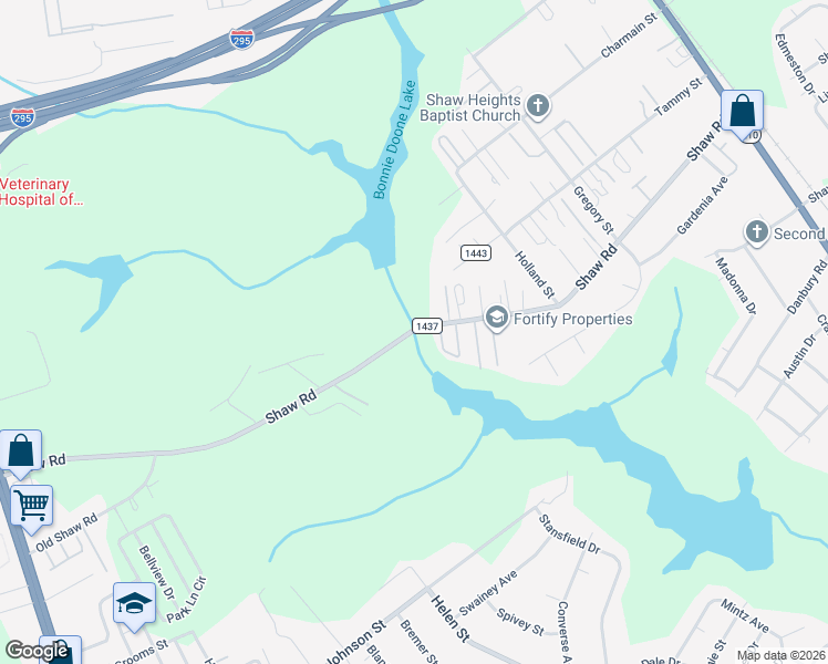 map of restaurants, bars, coffee shops, grocery stores, and more near 819-1099 Shaw Road in Fayetteville