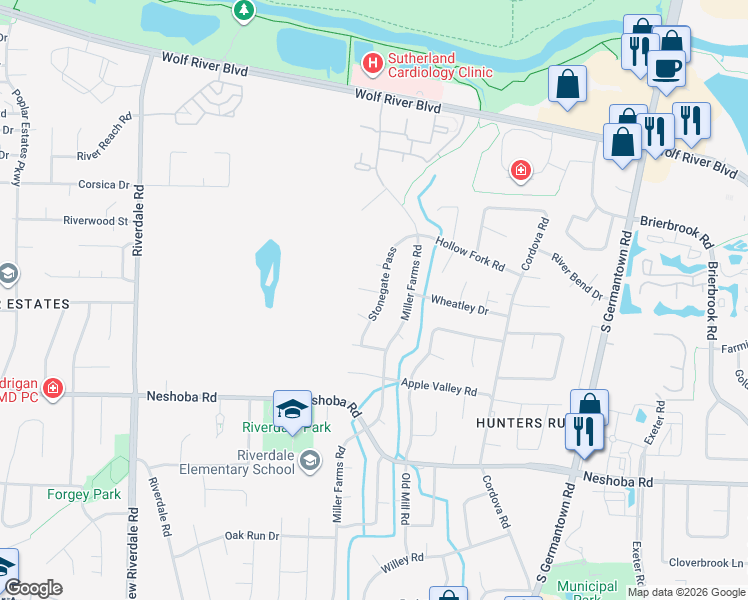 map of restaurants, bars, coffee shops, grocery stores, and more near 7479 Grist Mill Cove in Germantown