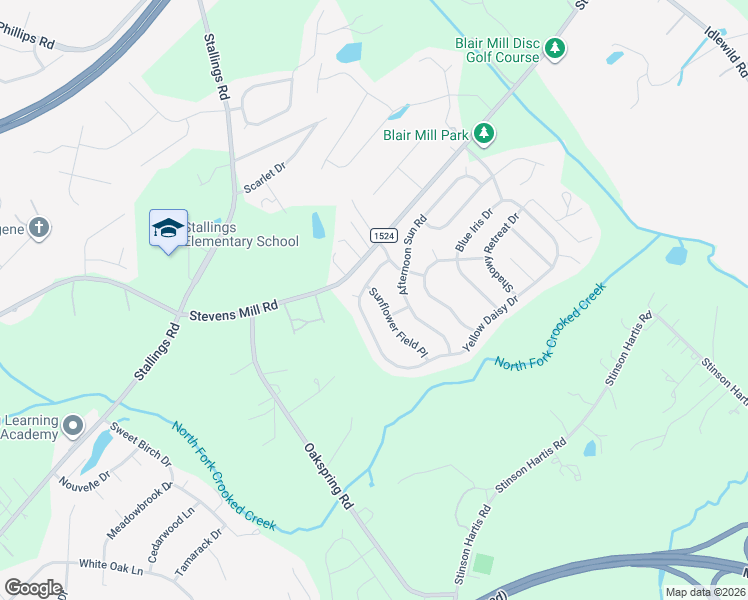 map of restaurants, bars, coffee shops, grocery stores, and more near 1880 Yellow Daisy Drive in Stallings