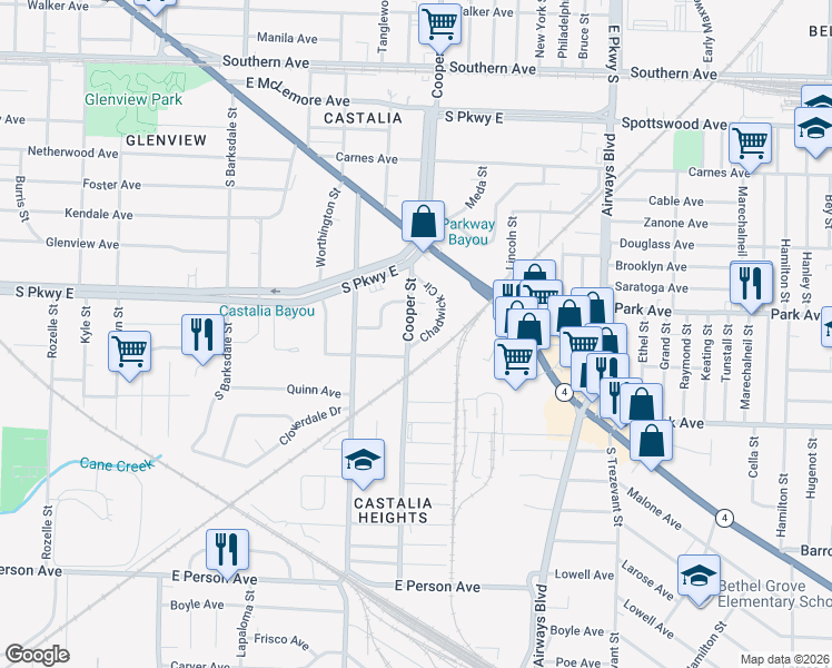 map of restaurants, bars, coffee shops, grocery stores, and more near 1397 Cooper Street in Memphis