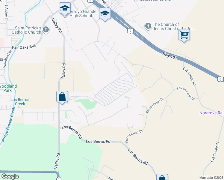 map of restaurants, bars, coffee shops, grocery stores, and more near 820 Farnsworth Drive in Arroyo Grande