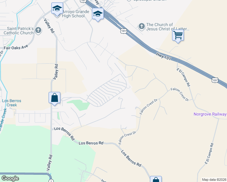 map of restaurants, bars, coffee shops, grocery stores, and more near 840 Glenoak Drive in Arroyo Grande