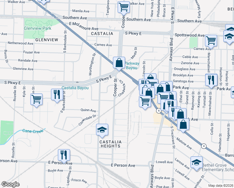 map of restaurants, bars, coffee shops, grocery stores, and more near 1397 Cooper Street in Memphis