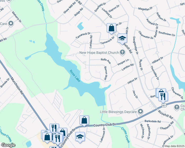 map of restaurants, bars, coffee shops, grocery stores, and more near 1130 Landau Road in Fayetteville