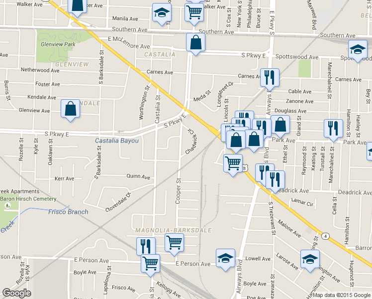map of restaurants, bars, coffee shops, grocery stores, and more near 1397 Cooper Street in Memphis