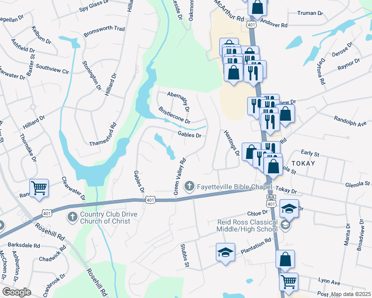 map of restaurants, bars, coffee shops, grocery stores, and more near 3591 McGrath Court in Fayetteville