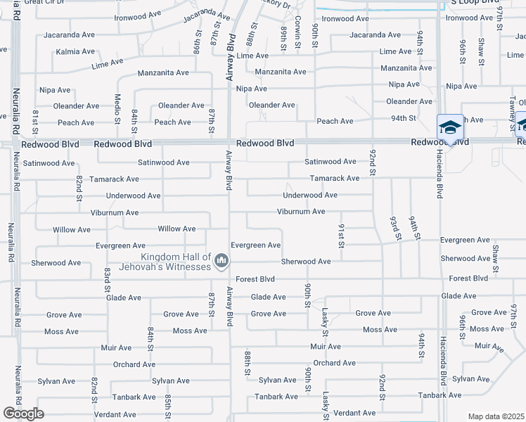 map of restaurants, bars, coffee shops, grocery stores, and more near Viburnum Avenue in California City