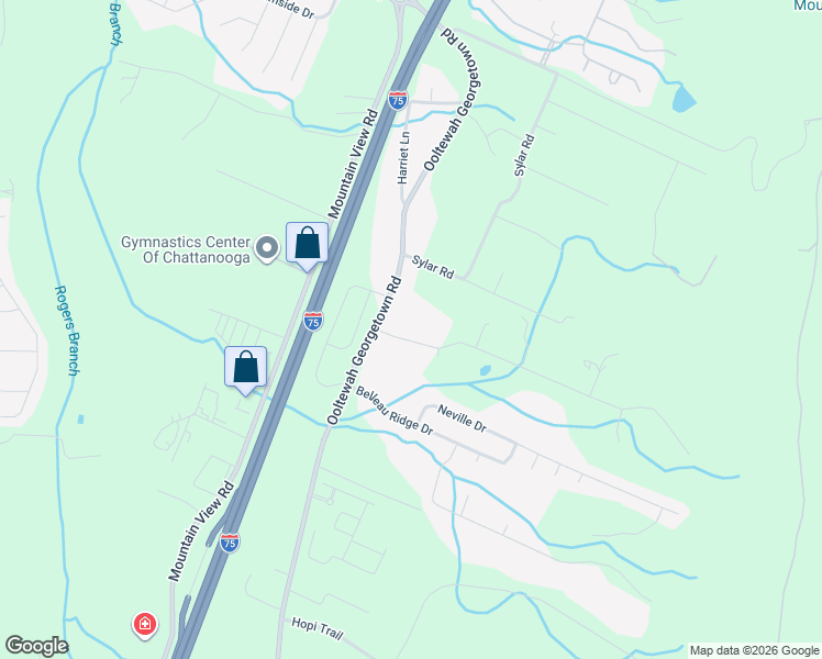 map of restaurants, bars, coffee shops, grocery stores, and more near 9004 Pleasant Lane in Ooltewah