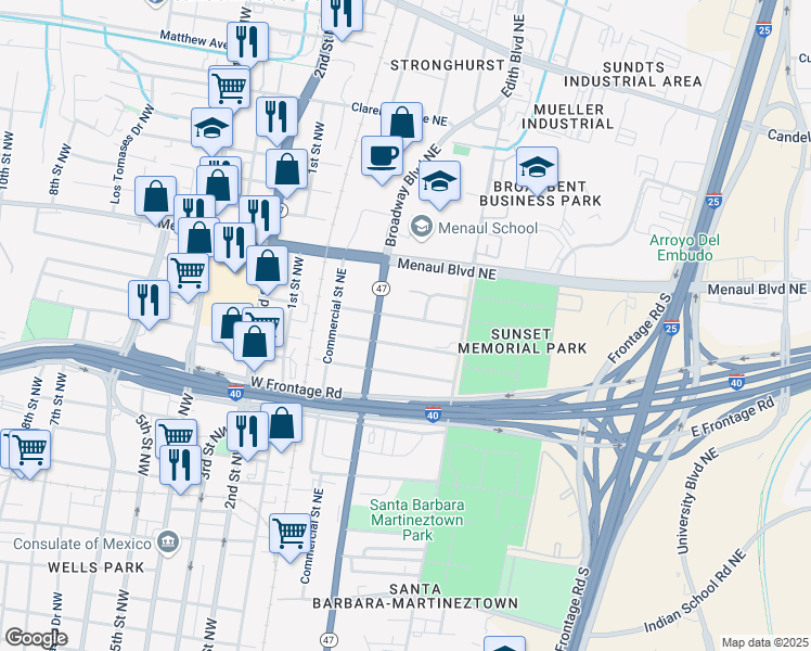 map of restaurants, bars, coffee shops, grocery stores, and more near 311 Cutler Avenue Northeast in Albuquerque