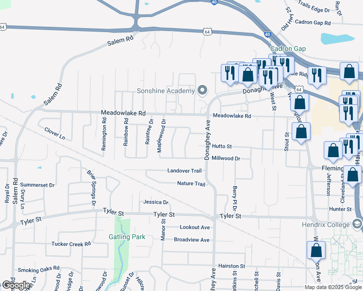 map of restaurants, bars, coffee shops, grocery stores, and more near 2002 Capewood Drive in Conway