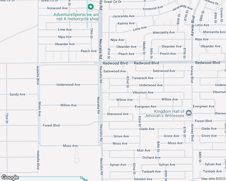 map of restaurants, bars, coffee shops, grocery stores, and more near 8117 Viburnum Avenue in California City