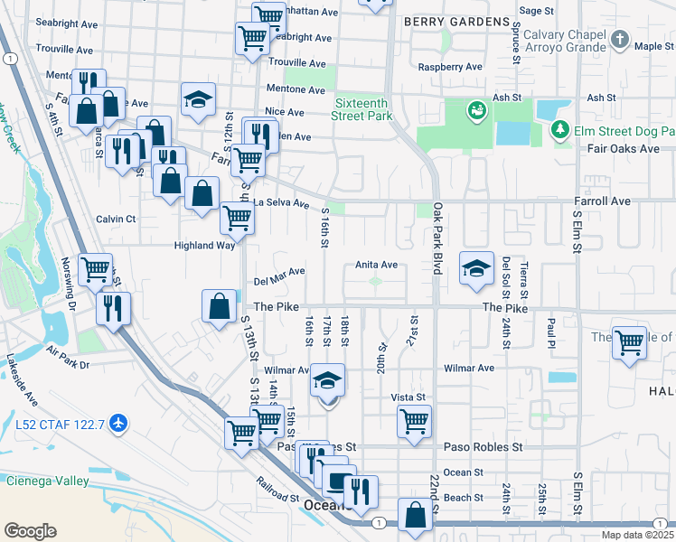 map of restaurants, bars, coffee shops, grocery stores, and more near 155 Lynne Street in Grover Beach