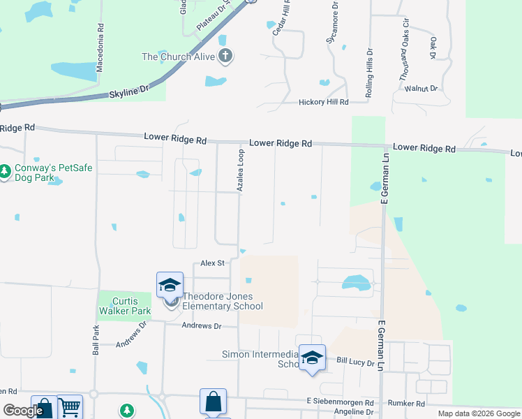 map of restaurants, bars, coffee shops, grocery stores, and more near 60 Azalea Loop in Conway