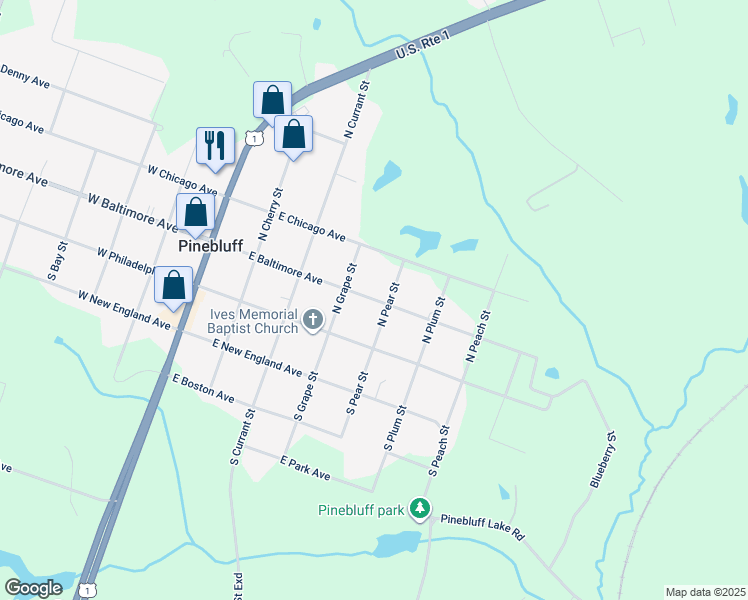 map of restaurants, bars, coffee shops, grocery stores, and more near East Baltimore Avenue in Pinebluff