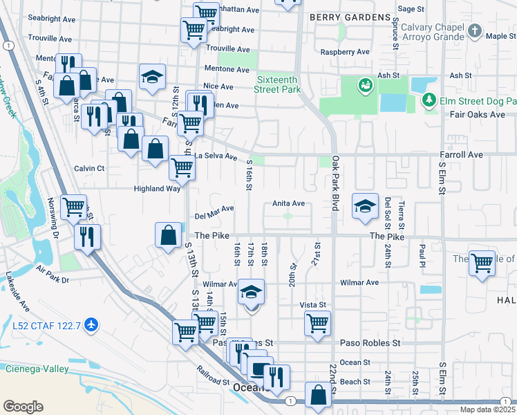 map of restaurants, bars, coffee shops, grocery stores, and more near 155 Lynne Street in Grover Beach