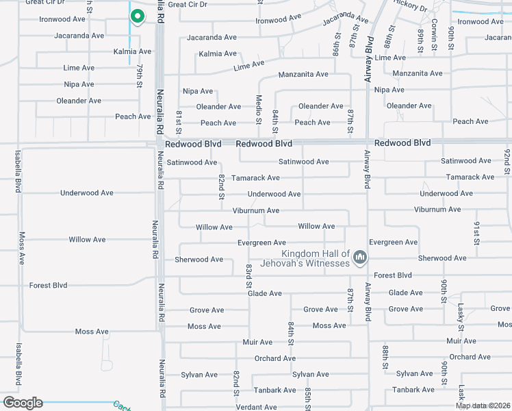 map of restaurants, bars, coffee shops, grocery stores, and more near 8337 Viburnum Avenue in California City