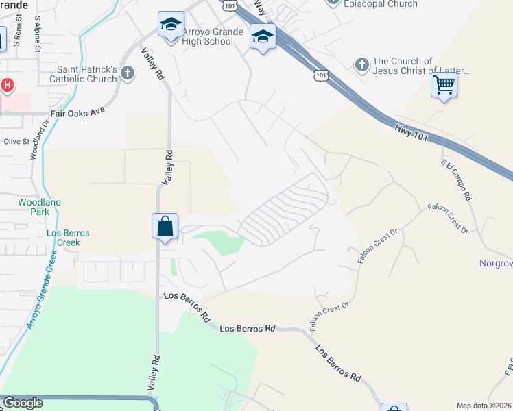 map of restaurants, bars, coffee shops, grocery stores, and more near 294 Longden Drive in Arroyo Grande