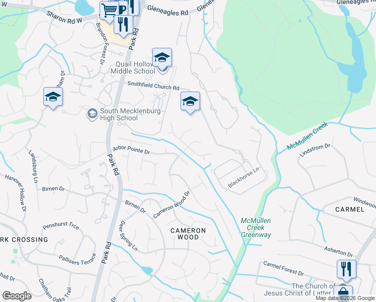 map of restaurants, bars, coffee shops, grocery stores, and more near 3202 Old Chapel Lane in Charlotte